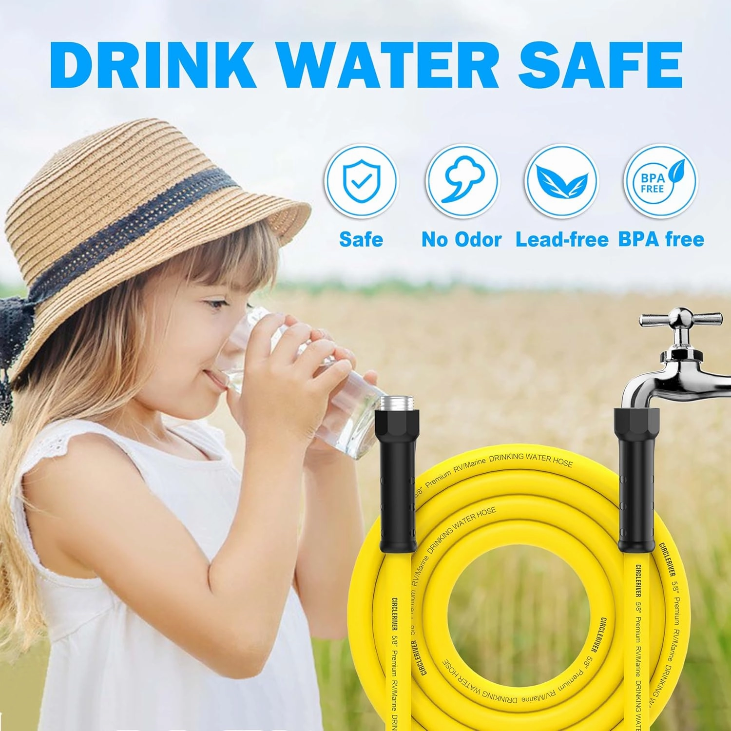 RV Drinking Water Hose 50FT with Storage Bag, 5/8" Premium Fresh Water Hose for RV, Camping, Marine, Trailer and Truck, BPA Free, Anti-Kink and Leak-Free, Drinking Water Safe