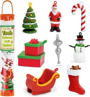 Safari Ltd. Christmas Designer TOOB - 8 Detailed Figurines: Christmas Tree, Stocking, Candy Cane, Ornament, Snowman, Sleigh, Gifts, and Santa - Educational Toy Figures For Boys, Girls & Kids Ages 3 
