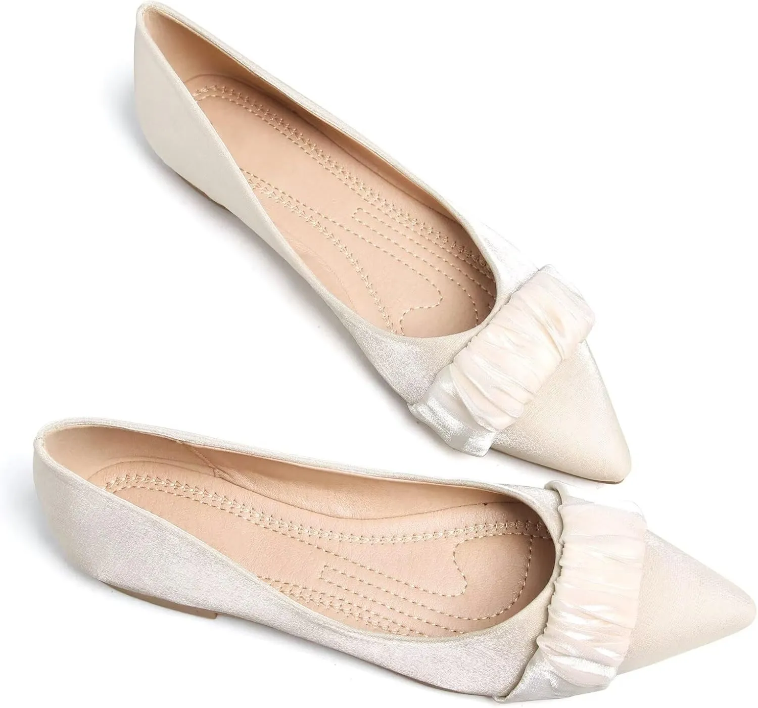 SAILING LU Dress Flats Bow-Knot Shoes Women Dressy Pointed Toe Bridal Shoes for Wedding Comfortable Loafers Slip-ons