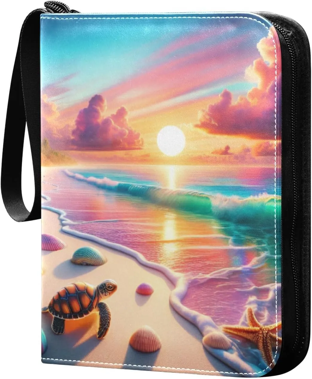 Sandy Beach Colorful Sunset Card Binder 4 Pocket Trading Card Album Fits 400 Sports/Game Cards, PU Cover 3 Ring Card Collection with 50 Removable Sleeves