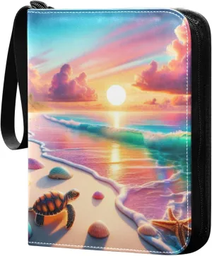 Sandy Beach Colorful Sunset Card Binder 4 Pocket Trading Card Album Fits 400 Sports/Game Cards, PU Cover 3 Ring Card Collection with 50 Removable Sleeves