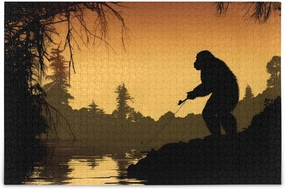Sasquatch Fish Lake Jigsaw Puzzle 500 Piece, Educational Intellectual Decompression Puzzle Game Jigsaw Puzzle for Adult Active Thinking Party Entertainment, Family Games