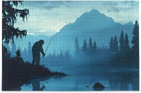 Sasquatch Fishing River Jigsaw Puzzle 1000 Piece, Educational Intellectual Decompression Puzzle Game Jigsaw Puzzle for Adult Active Thinking Party Entertainment, Family Games
