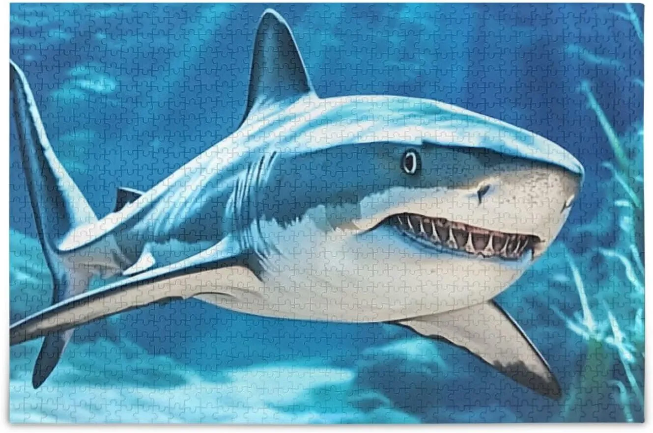Scary Fish Underwater Jigsaw Puzzle 500 Piece, Educational Intellectual Decompression Puzzle Game Jigsaw Puzzle for Adult Active Thinking Party Entertainment, Family Games