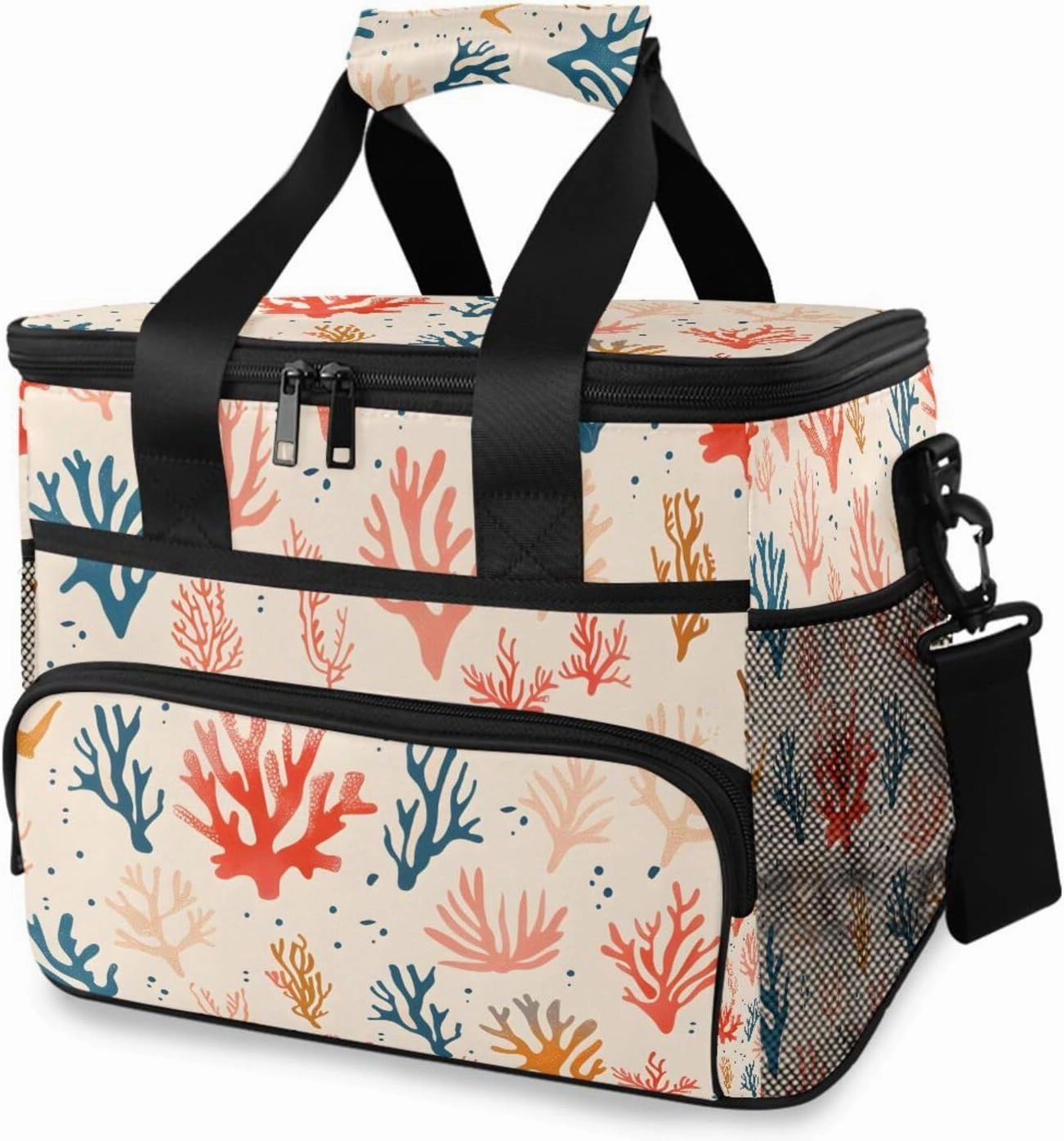 Sea Corals Beige Cooler Bag Insulated Cooler Soft Sided Cooler 24 Can Portable Picnic Bag Large Leakproof Lunch Bag Box for Beach Grocery Camping Travel Car Men Women