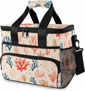 Sea Corals Beige Cooler Bag Insulated Cooler Soft Sided Cooler 24 Can Portable Picnic Bag Large Leakproof Lunch Bag Box for Beach Grocery Camping Travel Car Men Women