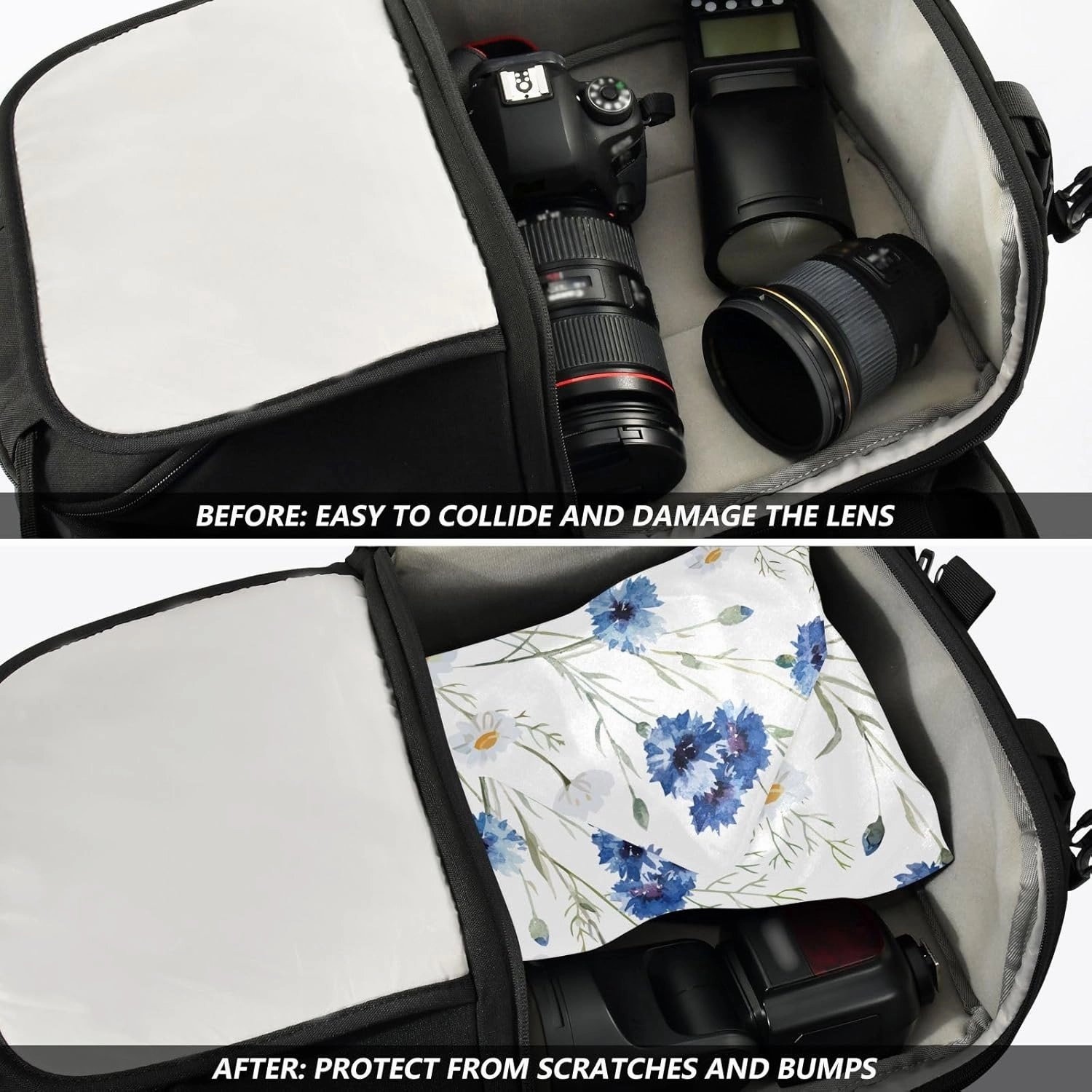 Self-Adhesive Magic Cloth Makeup Bag 21.7 Inch Protective Camera Lens Wrap Multifunctional Magic Storage Cloth Blue and White Daisy