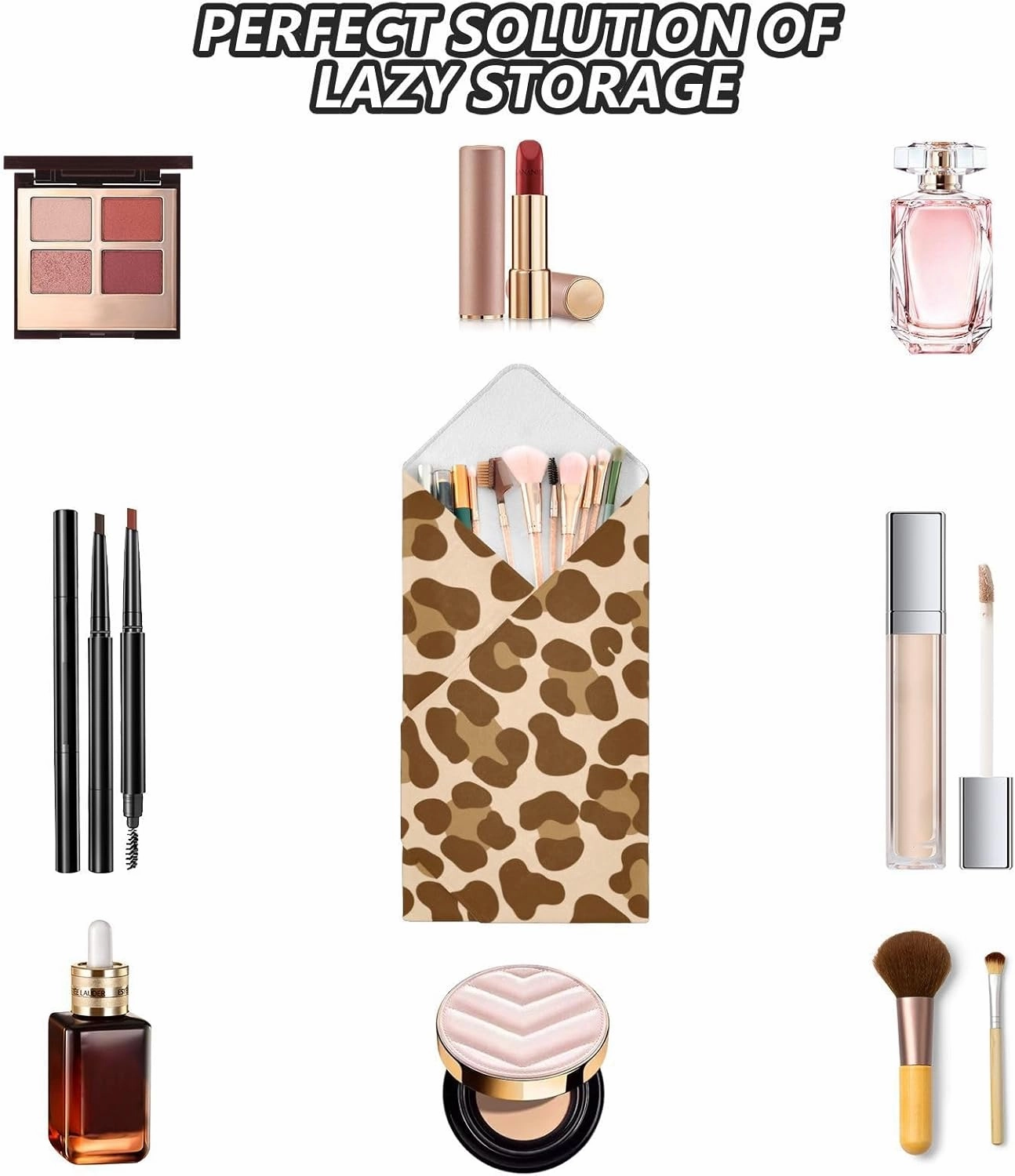 Self-Adhesive Magic Cloth Makeup Bag 21.7 Inch Protective Camera Lens Wrap Multifunctional Magic Storage Cloth Brown Leopard Print