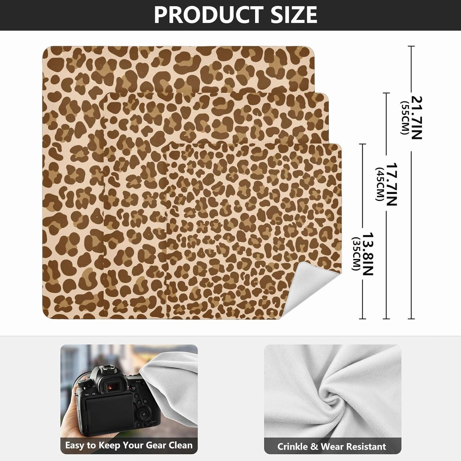 Self-Adhesive Magic Cloth Makeup Bag 21.7 Inch Protective Camera Lens Wrap Multifunctional Magic Storage Cloth Brown Leopard Print
