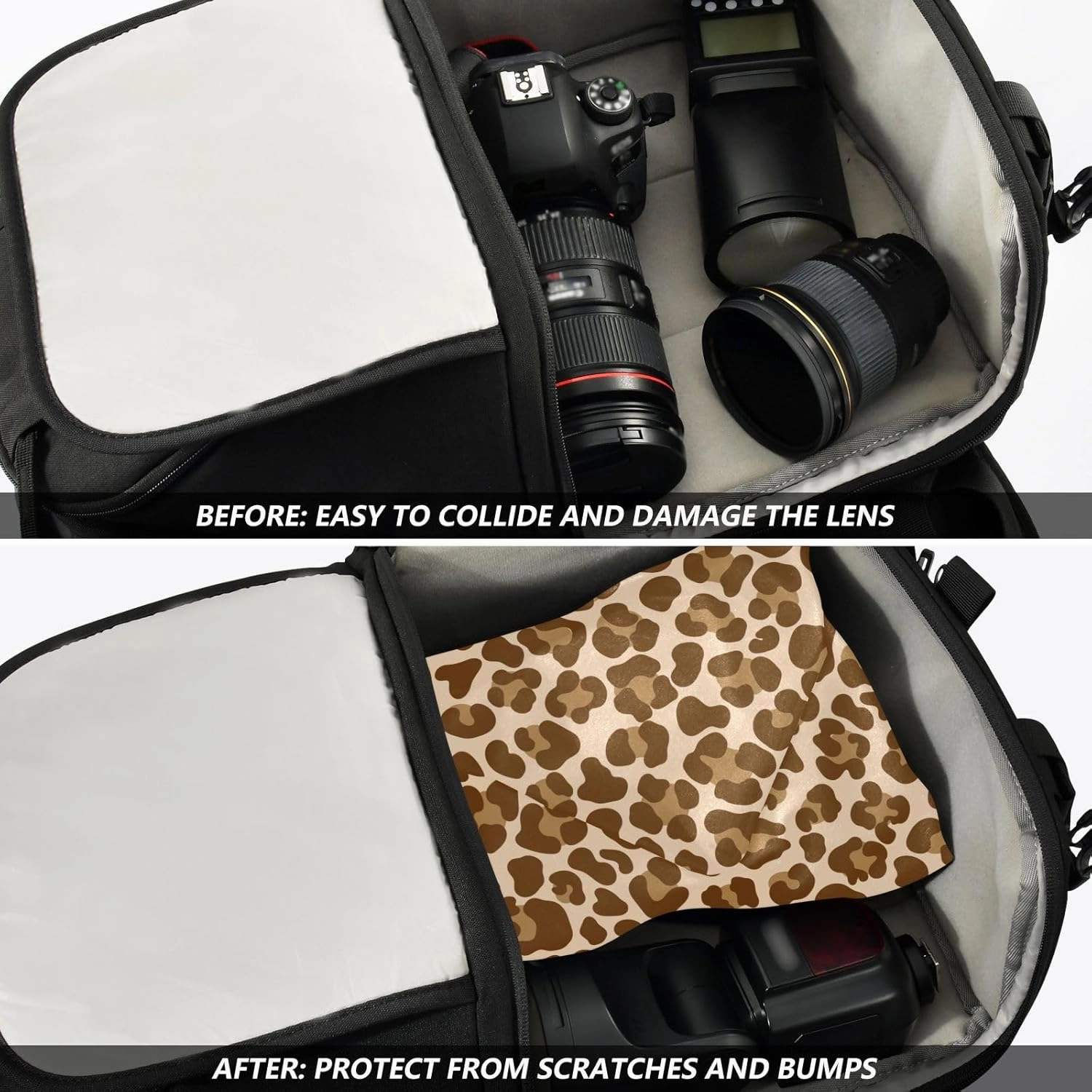 Self-Adhesive Magic Cloth Makeup Bag 21.7 Inch Protective Camera Lens Wrap Multifunctional Magic Storage Cloth Brown Leopard Print