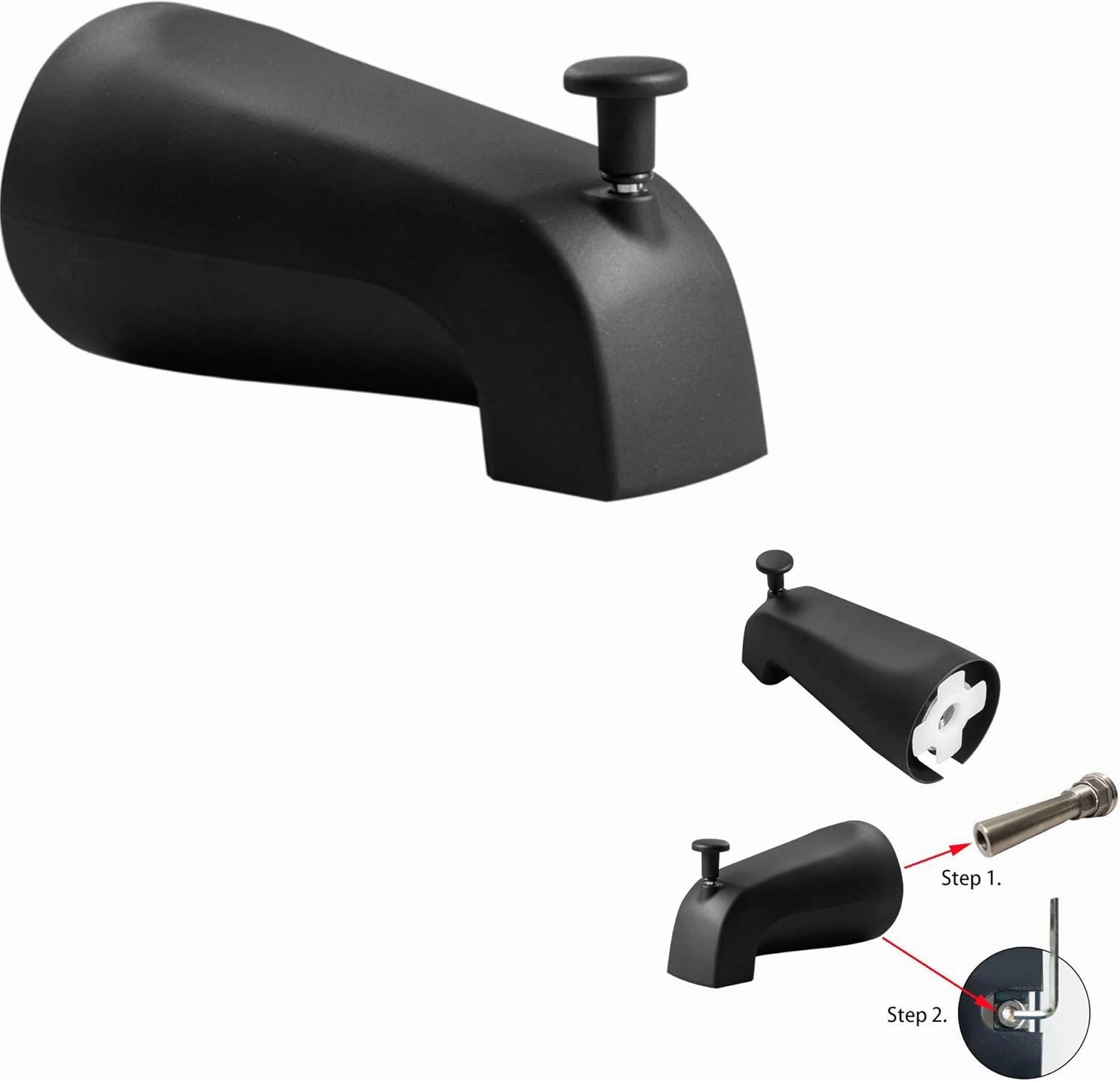 SENTO Slip On Black Universal Bathroom Tub Spout with Diverter, Durable Heavy Duty Metal Bathtub Faucet with Shower Diverter - 4 Inches 1/2" Copper Pipe, Matte Black
