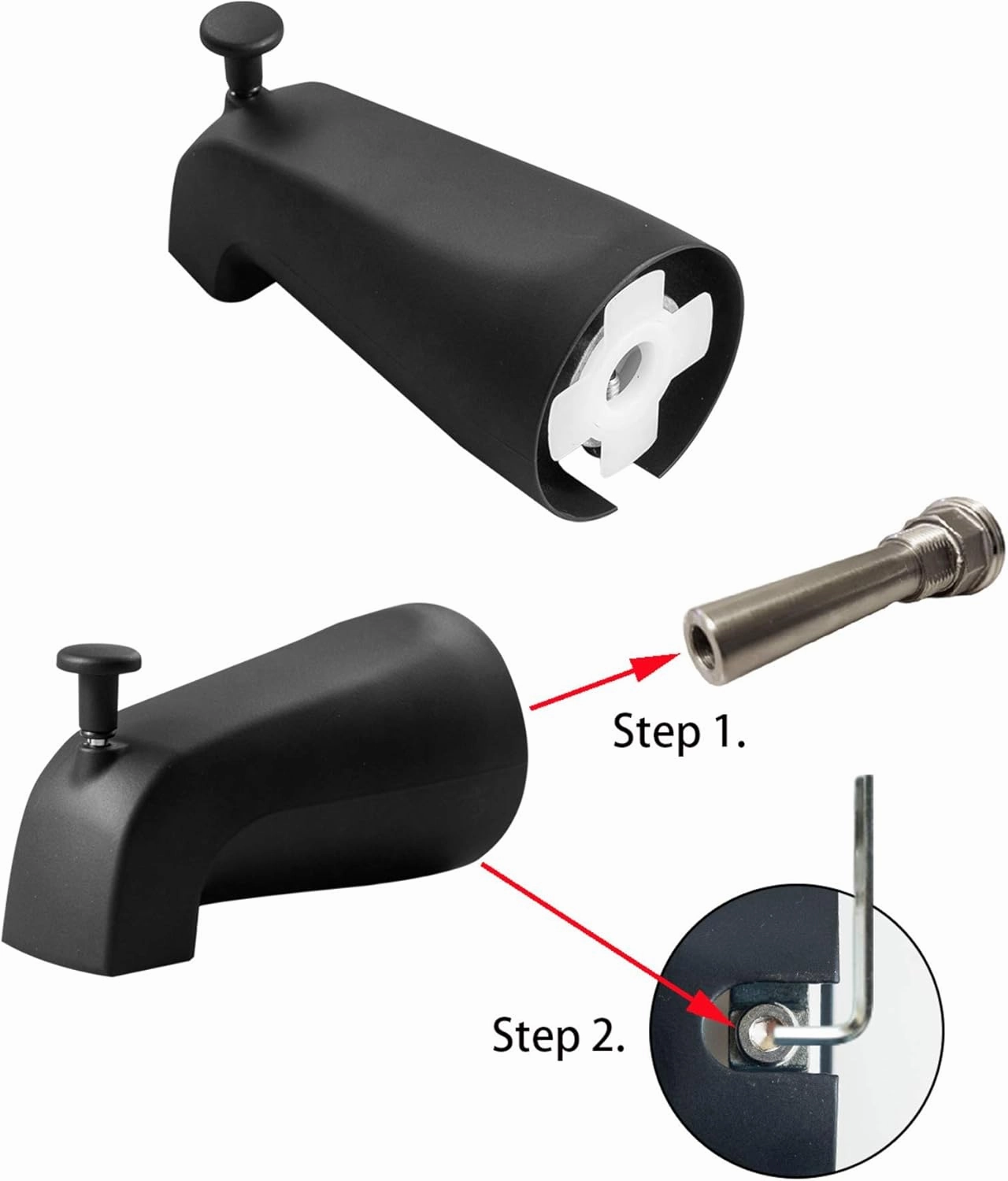 SENTO Slip On Black Universal Bathroom Tub Spout with Diverter, Durable Heavy Duty Metal Bathtub Faucet with Shower Diverter - 4 Inches 1/2" Copper Pipe, Matte Black