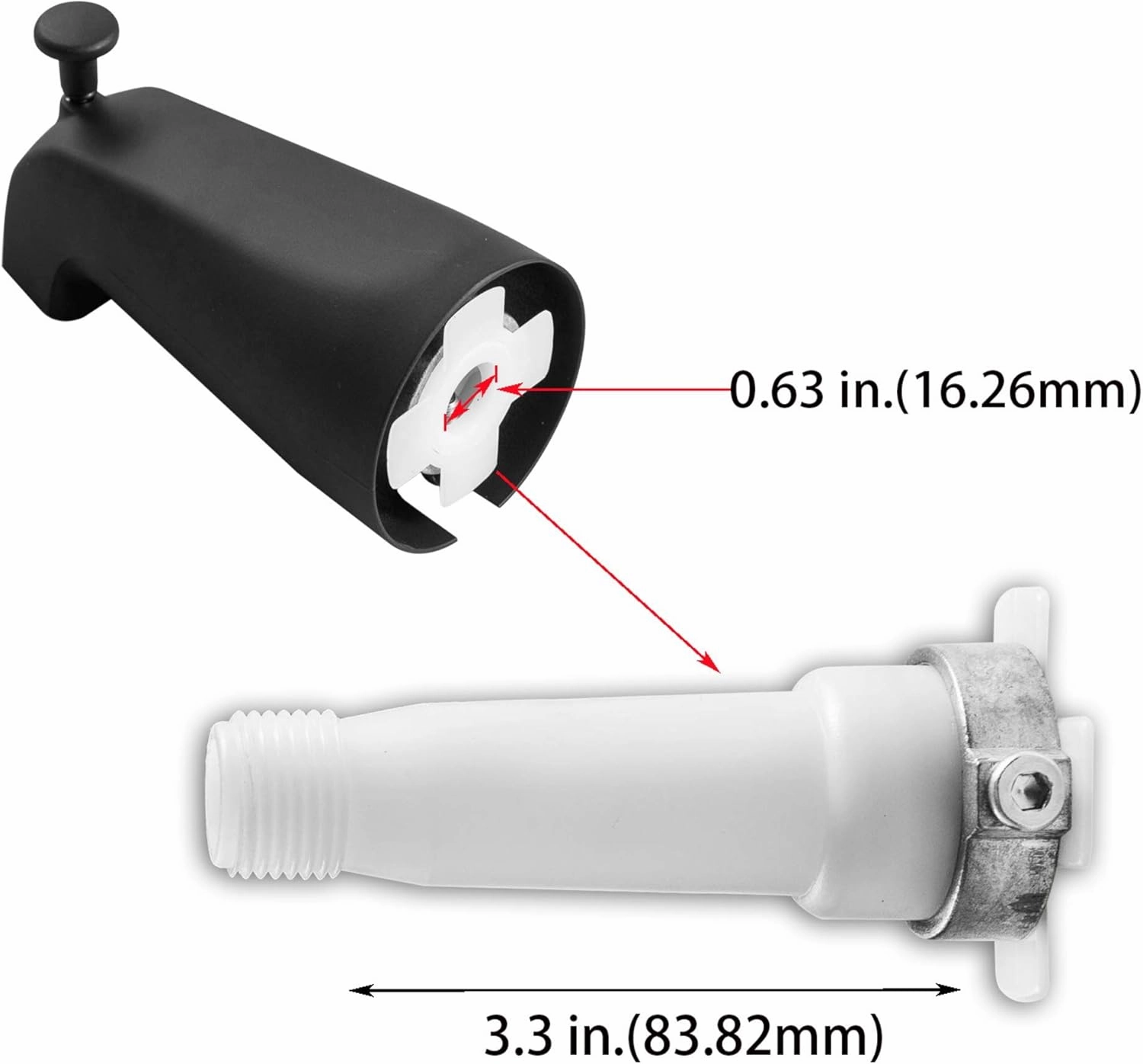 SENTO Slip On Black Universal Bathroom Tub Spout with Diverter, Durable Heavy Duty Metal Bathtub Faucet with Shower Diverter - 4 Inches 1/2" Copper Pipe, Matte Black
