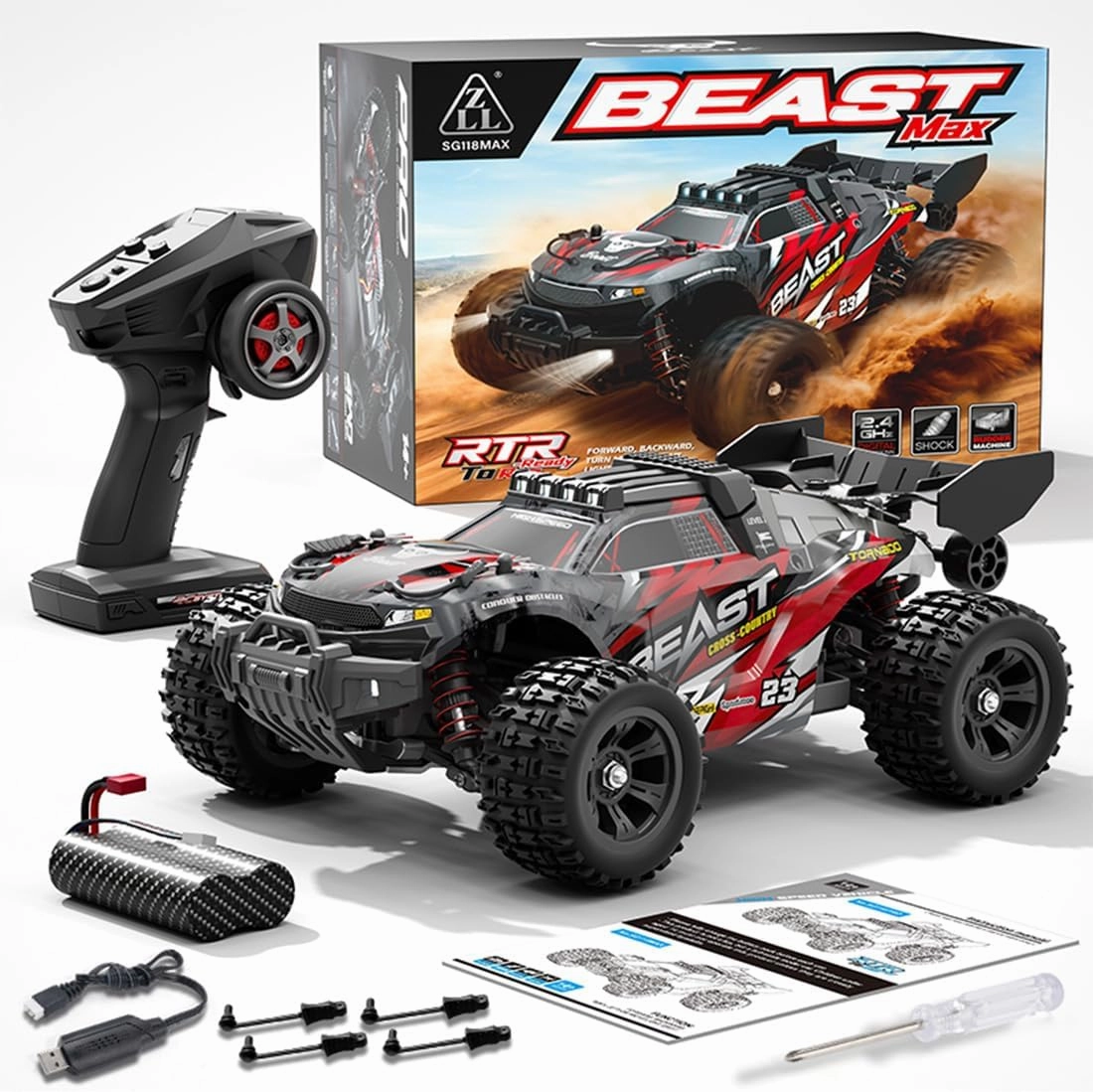 SG118MAX 1/18 RC Off-Road Car, 2.4G Full-Proportional Brushless Remote Control Climbing Car 4WD High-Speed 60KM/H Mini Electric RC Crawler Buggy Toy Gift -RTR