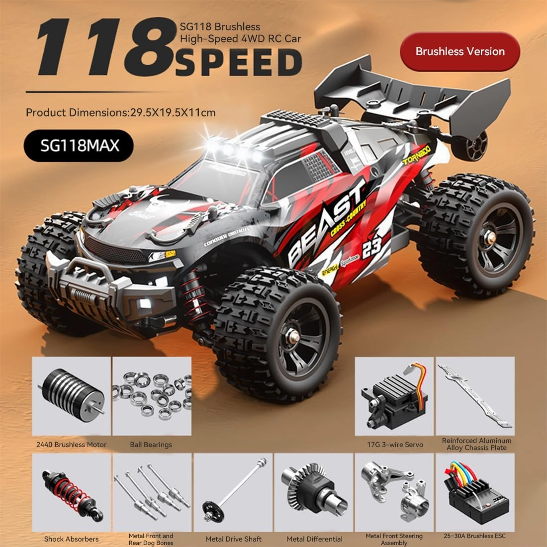 SG118MAX 1/18 RC Off-Road Car, 2.4G Full-Proportional Brushless Remote Control Climbing Car 4WD High-Speed 60KM/H Mini Electric RC Crawler Buggy Toy Gift -RTR