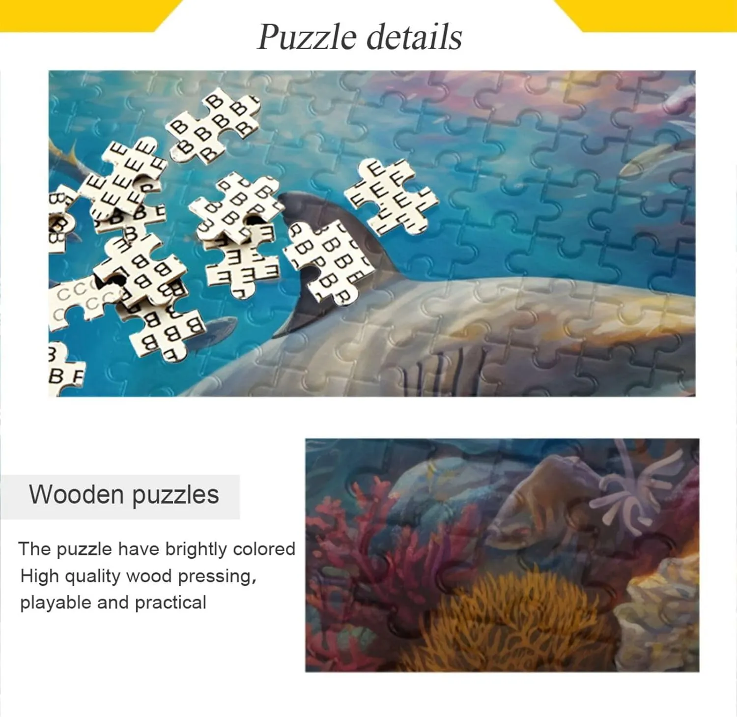 Shark Blue Fish Coral Jigsaw Puzzle 1000 Piece, Educational Intellectual Decompression Puzzle Game Jigsaw Puzzle for Adult Active Thinking Party Entertainment, Family Games
