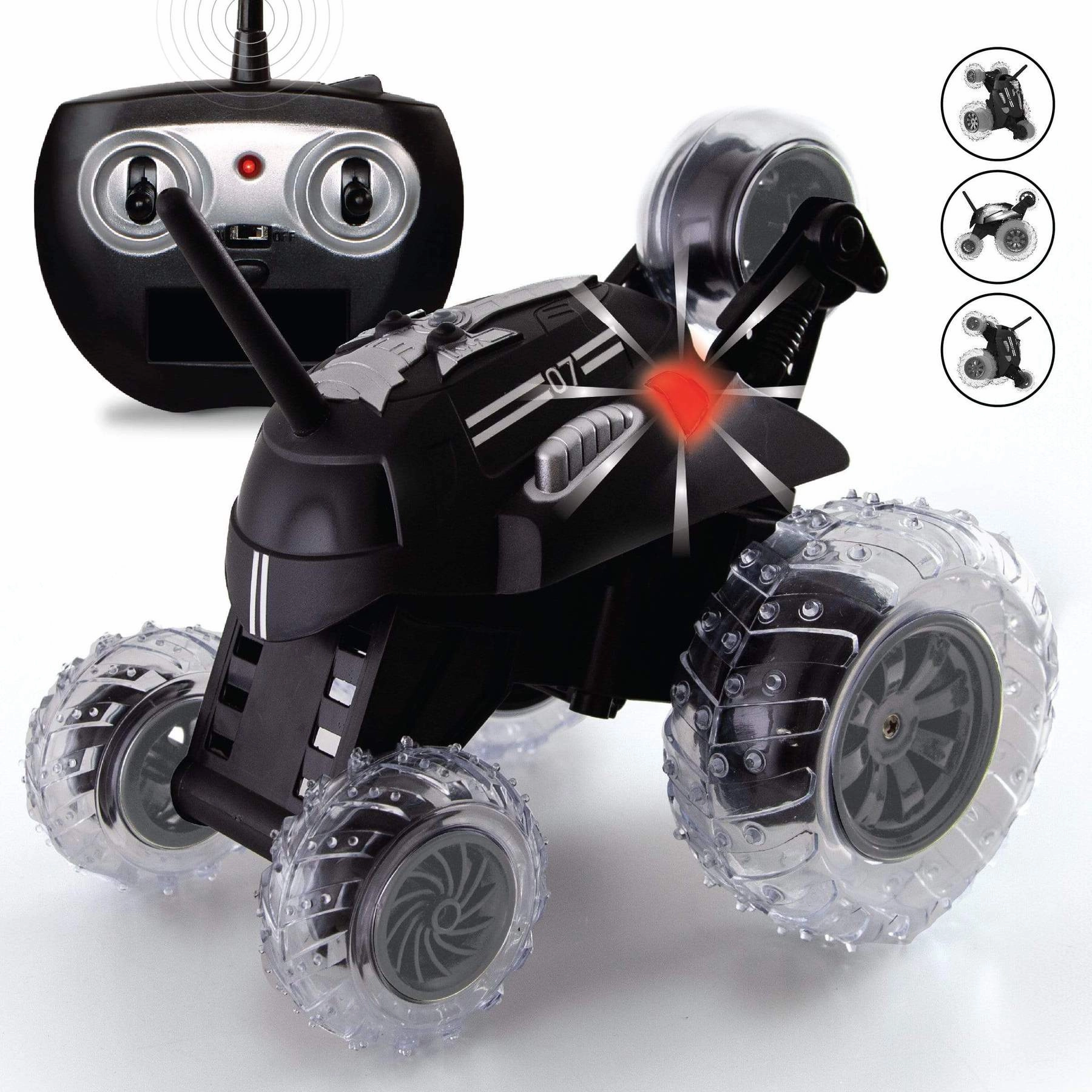SHARPER IMAGE Thunder Tumbler Toy RC Car for Kids BLACK, Remote Control Monster Spinning Stunt Mini Truck for Girls and Boys