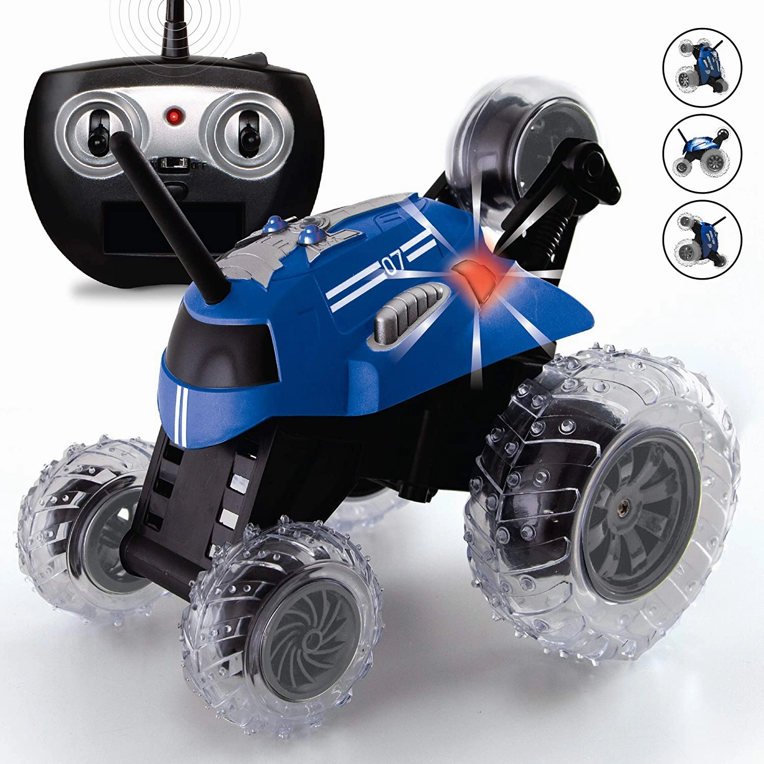 SHARPER IMAGE Thunder Tumbler Toy RC Car for Kids BLUE, Remote Control Monster Spinning Stunt Mini Truck for Girls and Boys