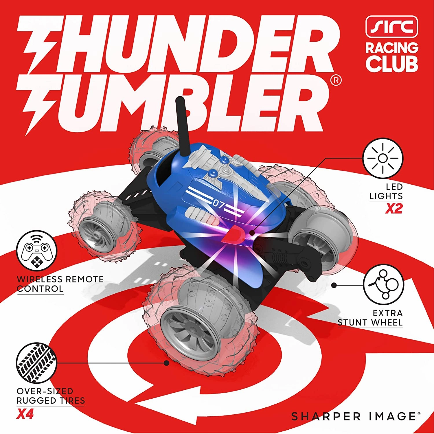 SHARPER IMAGE Thunder Tumbler Toy RC Car for Kids BLUE, Remote Control Monster Spinning Stunt Mini Truck for Girls and Boys