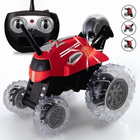 SHARPER IMAGE Thunder Tumbler Toy RC Car for Kids RED, Remote Control Monster Spinning Stunt Mini Truck for Girls and Boys