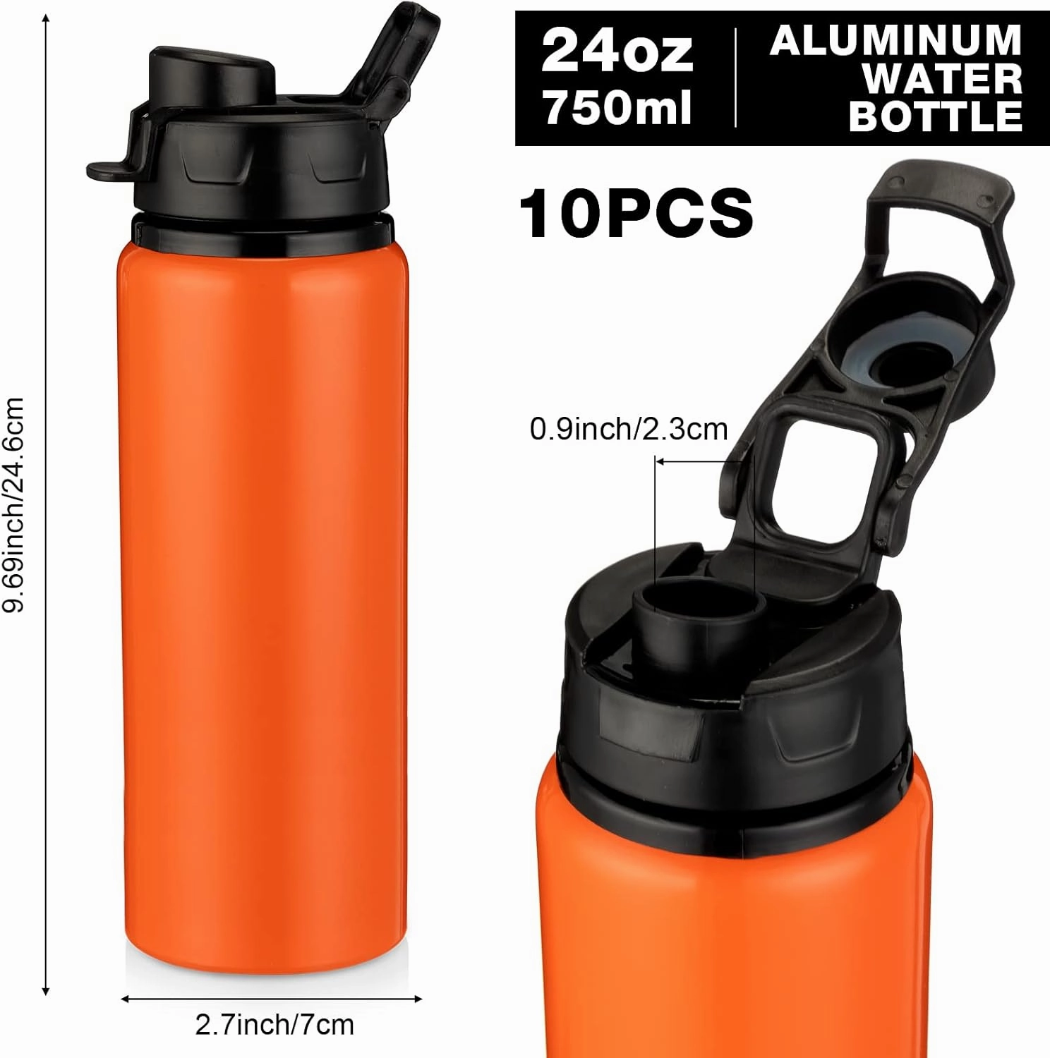 Shellwei 10 Pcs Aluminum Metal Water Bottles Bulk 24 oz Lightweight Leak Proof Sports Water Bottle with Snap Lid Reusable Bottle for Travel Camping Hiking(Multi Color)