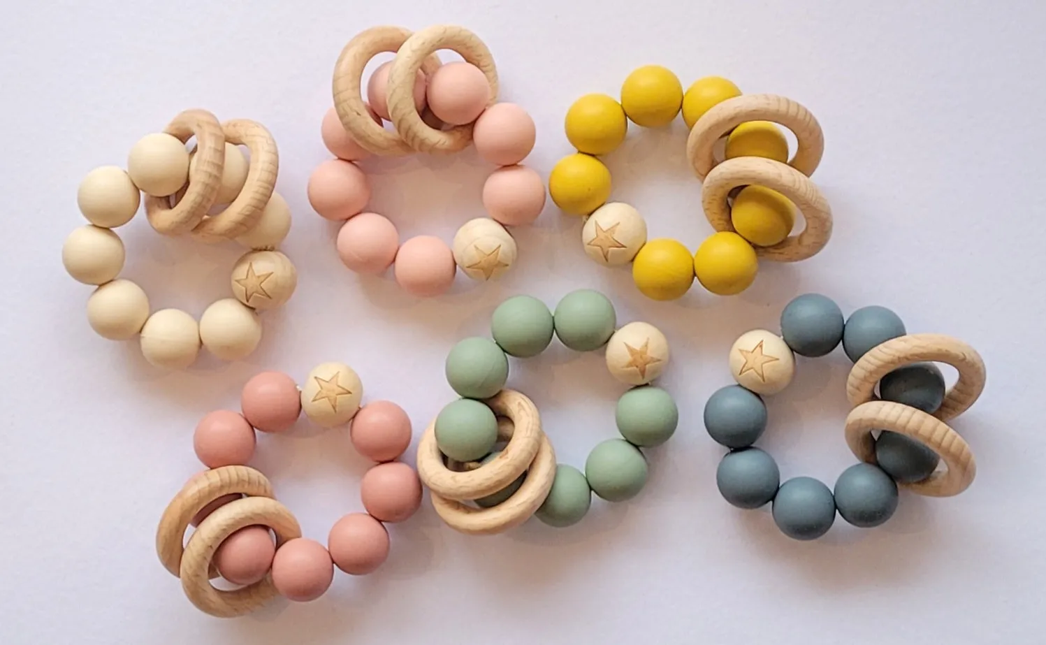 Silicone   Beech Wood Teether Rings - Star