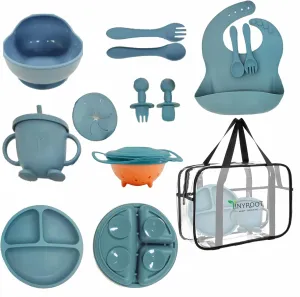 Silicone Plates and Bowls Set - Toddler Feeding Supplies, Baby Utensils, Gyro Bowls (Dark Blue)