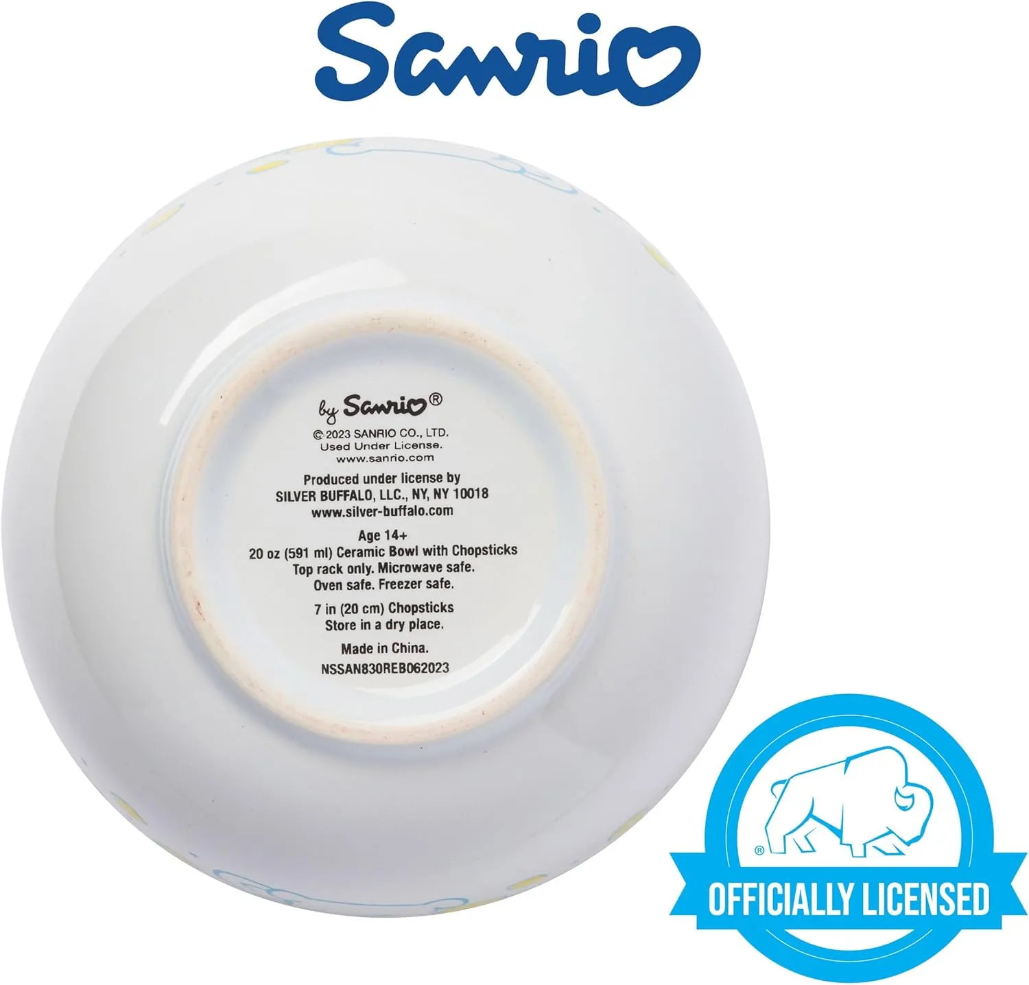 Silver Buffalo Sanrio Hello Kitty and Friends Cinnamoroll Lemons Ceramic Ramen Noodle Rice Bowl with Chopsticks, Microwave Safe, 20 Ounces