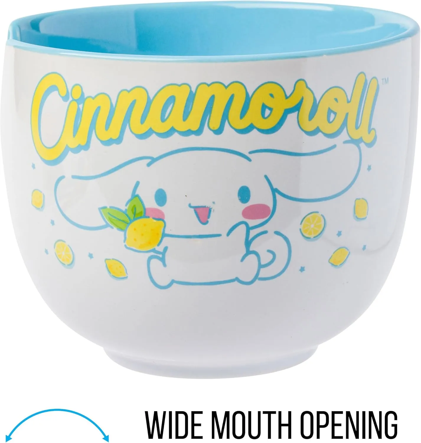 Silver Buffalo Sanrio Hello Kitty and Friends Cinnamoroll Lemons Ceramic Ramen Noodle Rice Bowl with Chopsticks, Microwave Safe, 20 Ounces