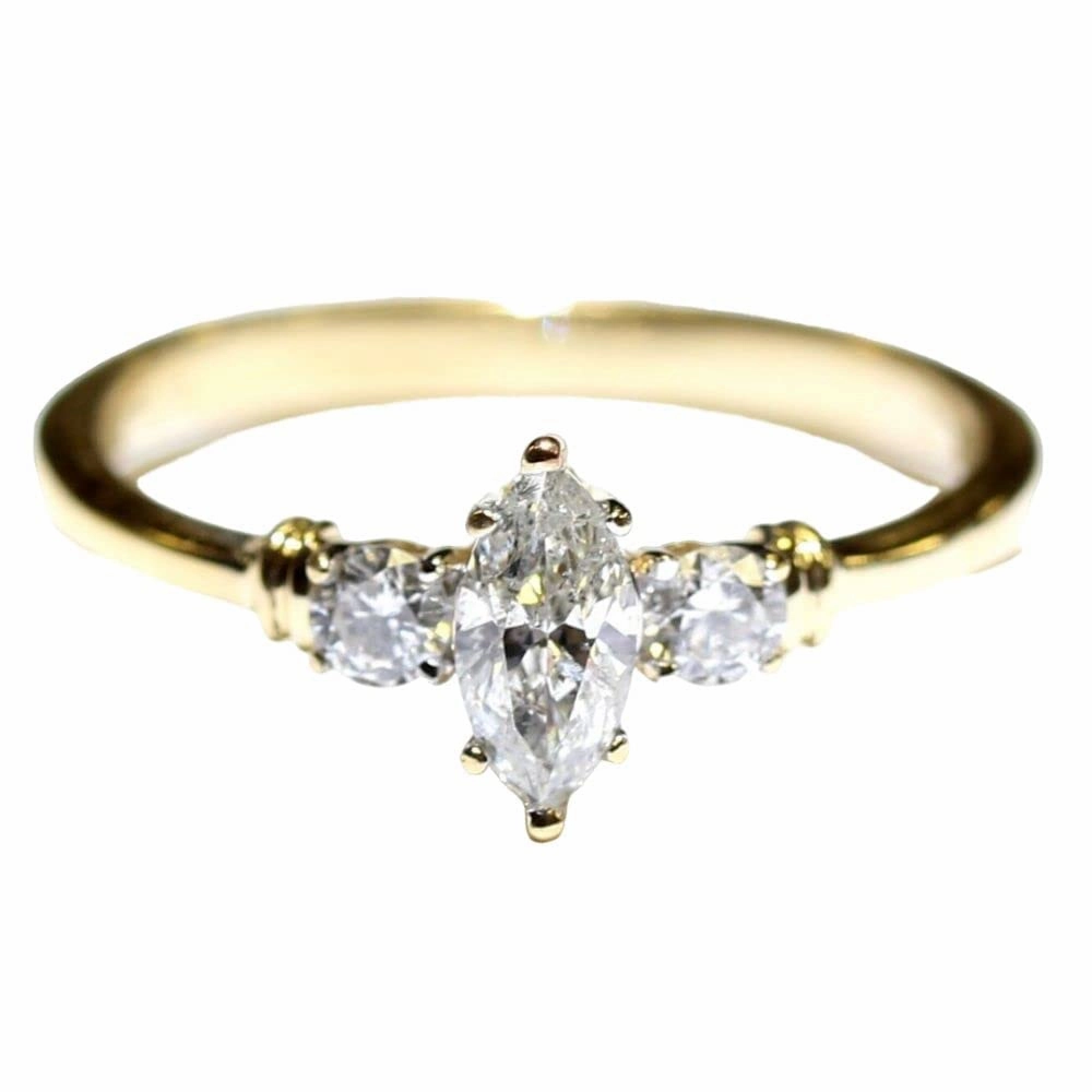 SilverDia .50 Ct Marquise Cut Diamond Solitaire Engagement Rings For Women 14k Yellow Gold Finish Solid 925 Sterling Silver Handmade Matching Anniversary Promise Gorgeous Ring Gift For Her