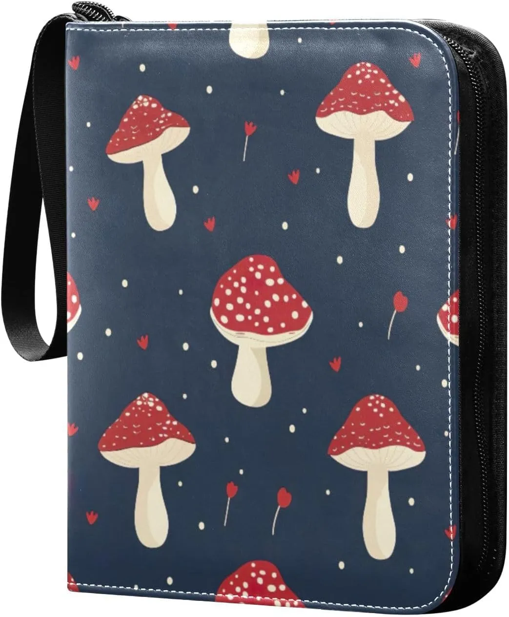 Simple Mushroom Pattern Card Binder 4-Pocket, 400 Pockets PU Waterproof Zippered Collector Card Album with 50 Removable Sleeves for Trading, Game Cards
