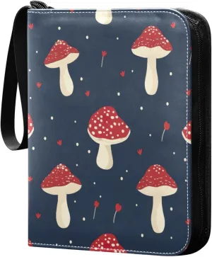 Simple Mushroom Pattern Card Binder 4-Pocket, 400 Pockets PU Waterproof Zippered Collector Card Album with 50 Removable Sleeves for Trading, Game Cards