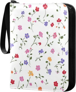 Simple Wildflower Card Binder 4 Pocket Trading Card Album Fits 400 Sports/Game Cards, PU Cover 3 Ring Card Collection with 50 Removable Sleeves