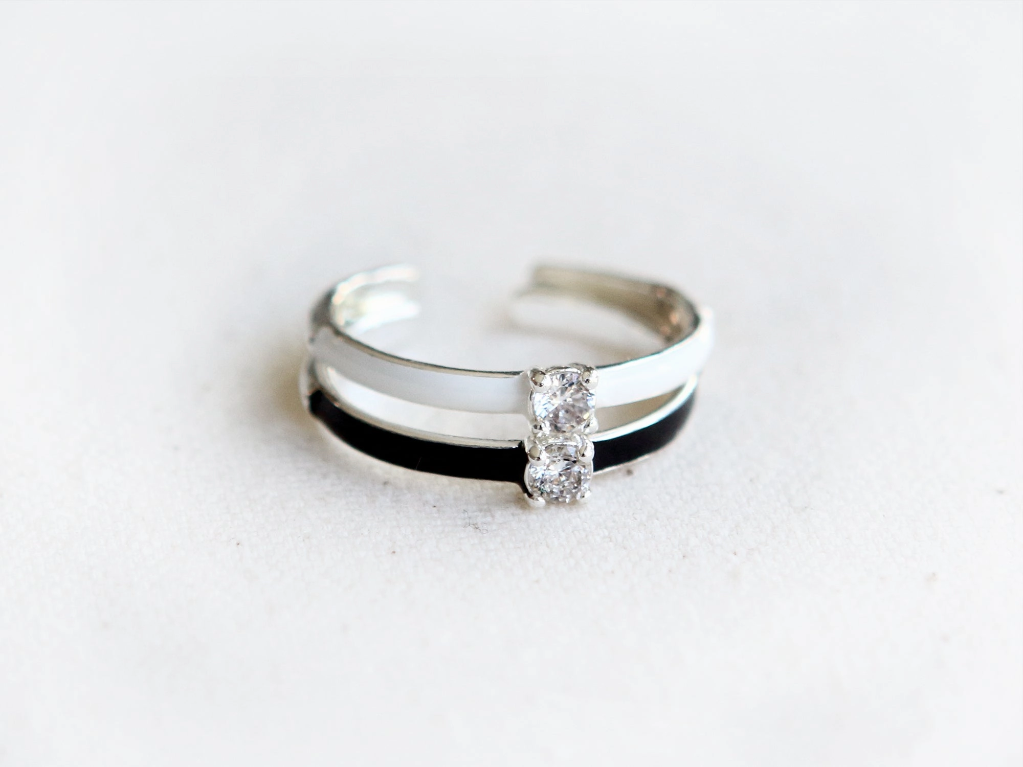 Simple CZ Colorful Enamel Adjustable Ring