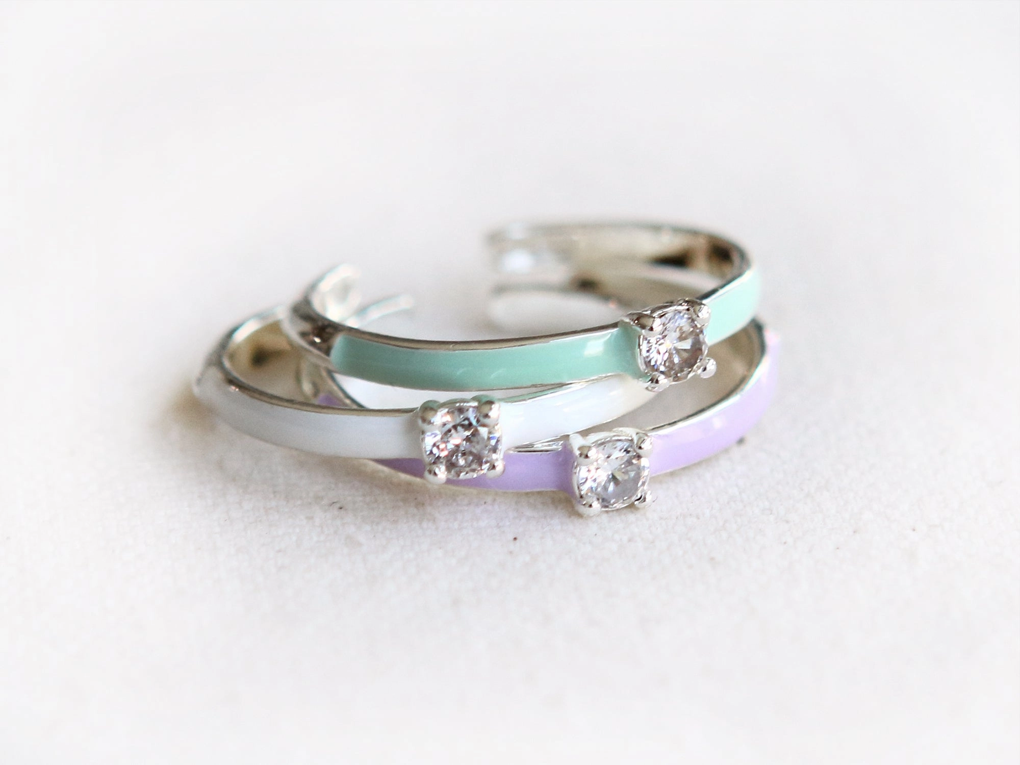 Simple CZ Colorful Enamel Adjustable Ring