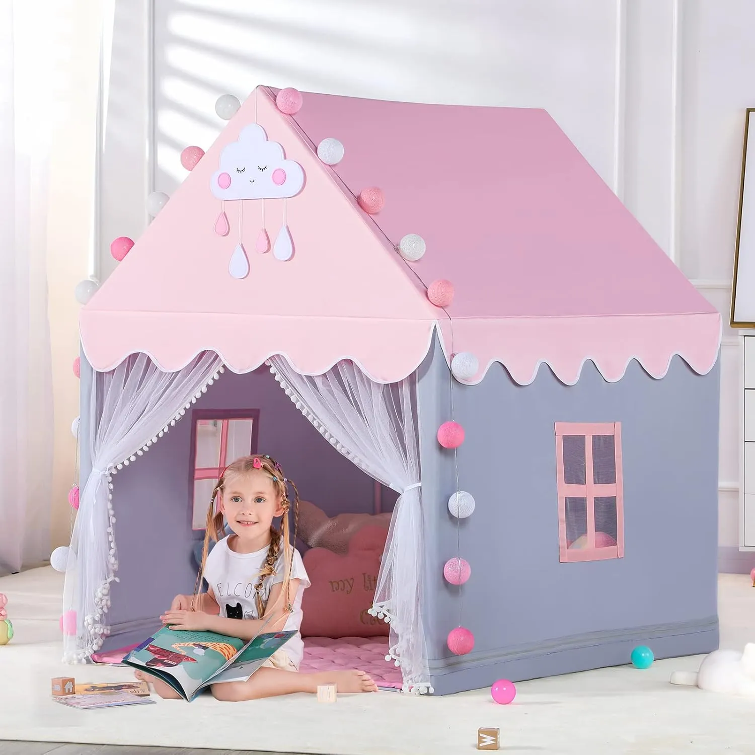 SISTICKER Kids Play Tents for Girls Large Pink Playhouse for Kids Indoor and Outdoor Princess Tent for Kids Toddler Tent Children Play House