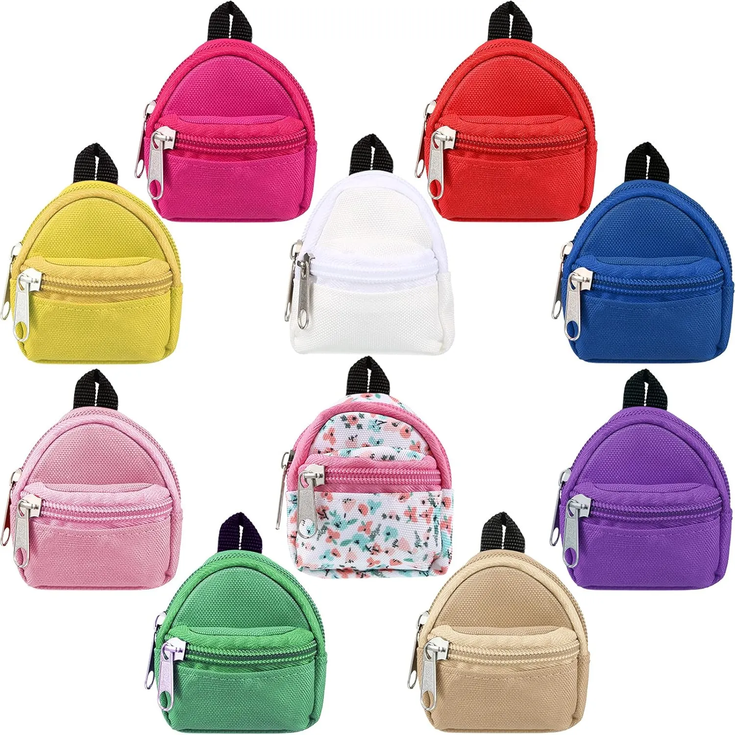 Skylety 10 Pcs Doll Backpacks Mini Doll Zipper Backpacks Girl Cute Dollhouse Accessory for Daily Supplies