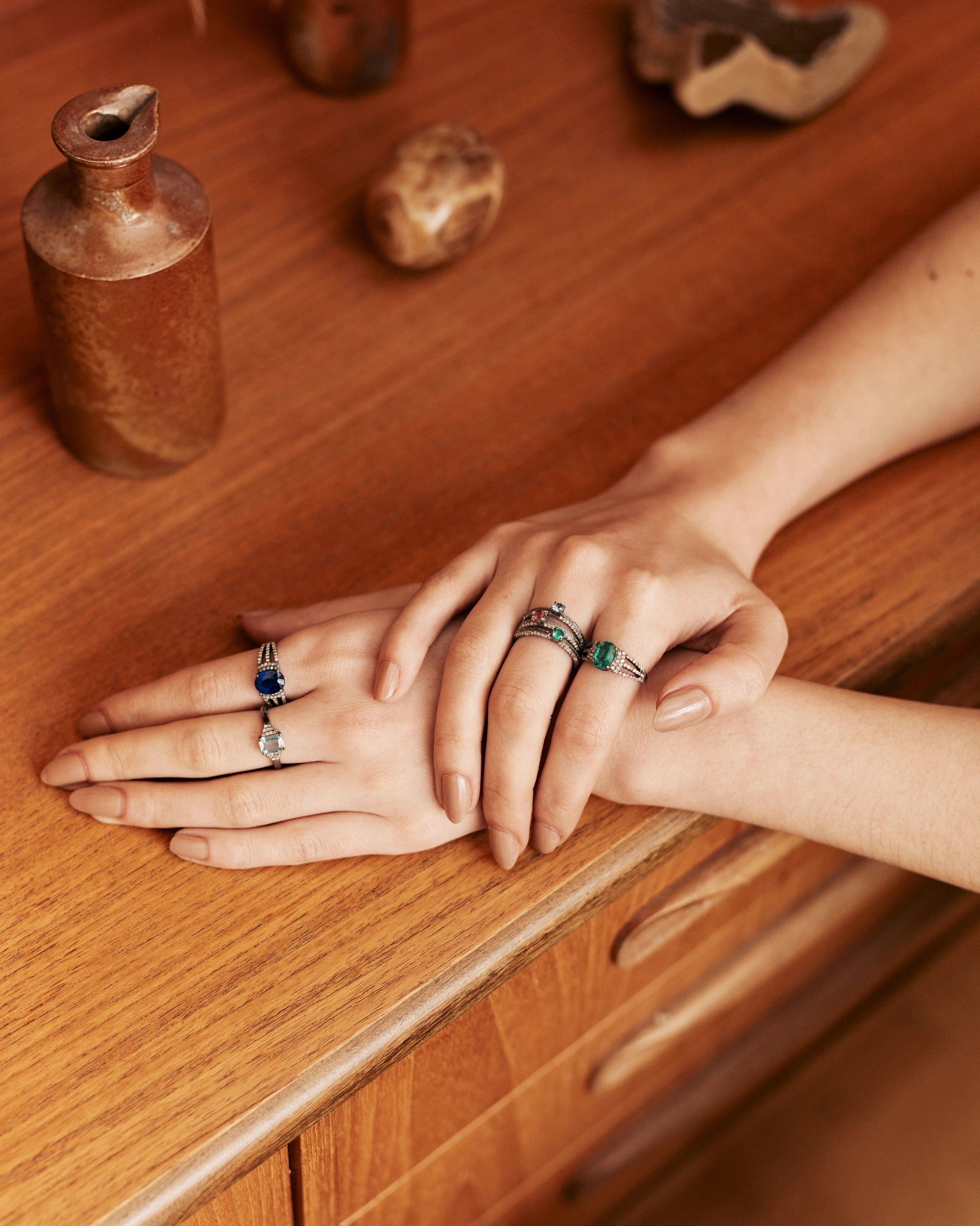 Slim emerald and diamond band