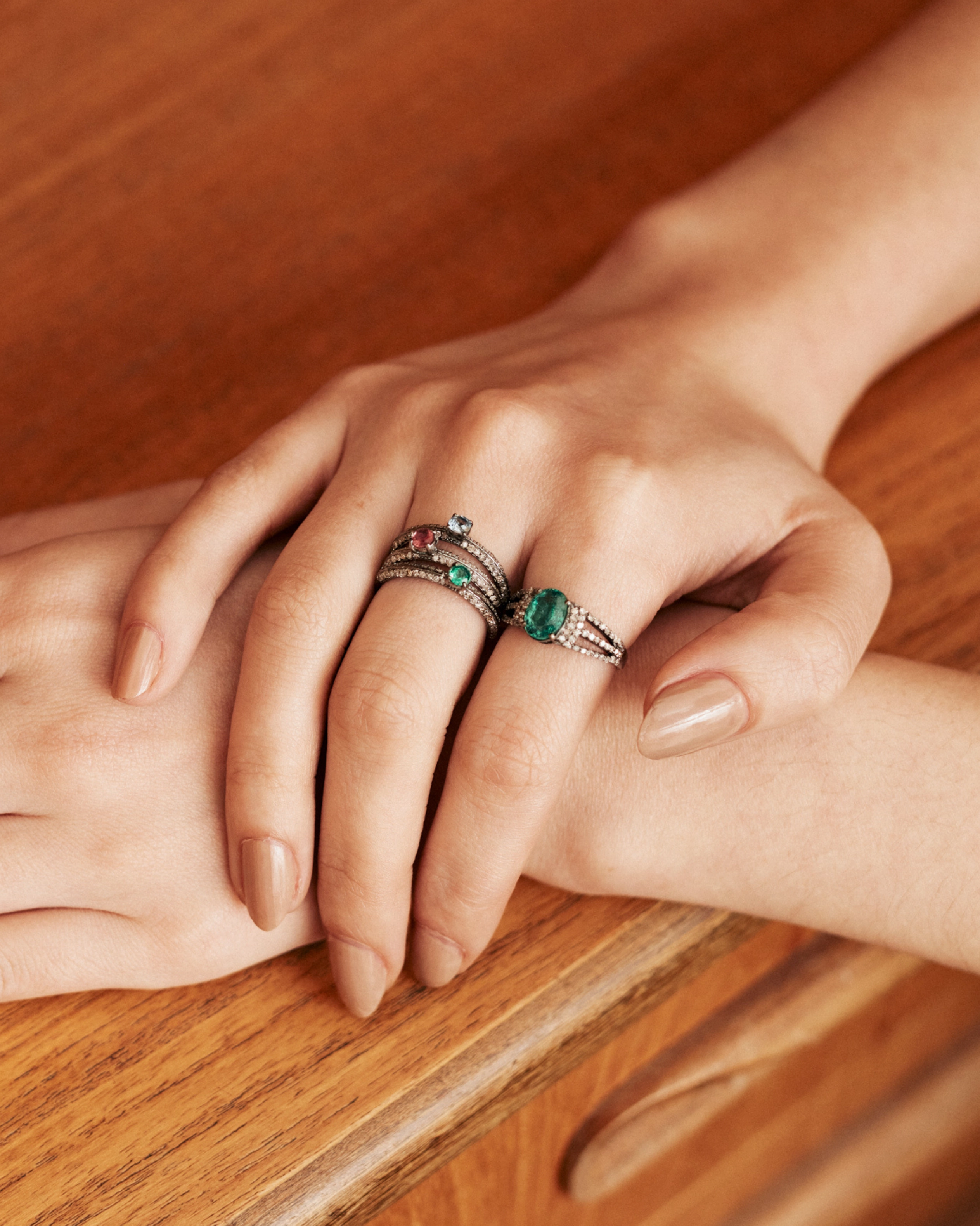 Slim emerald and diamond band