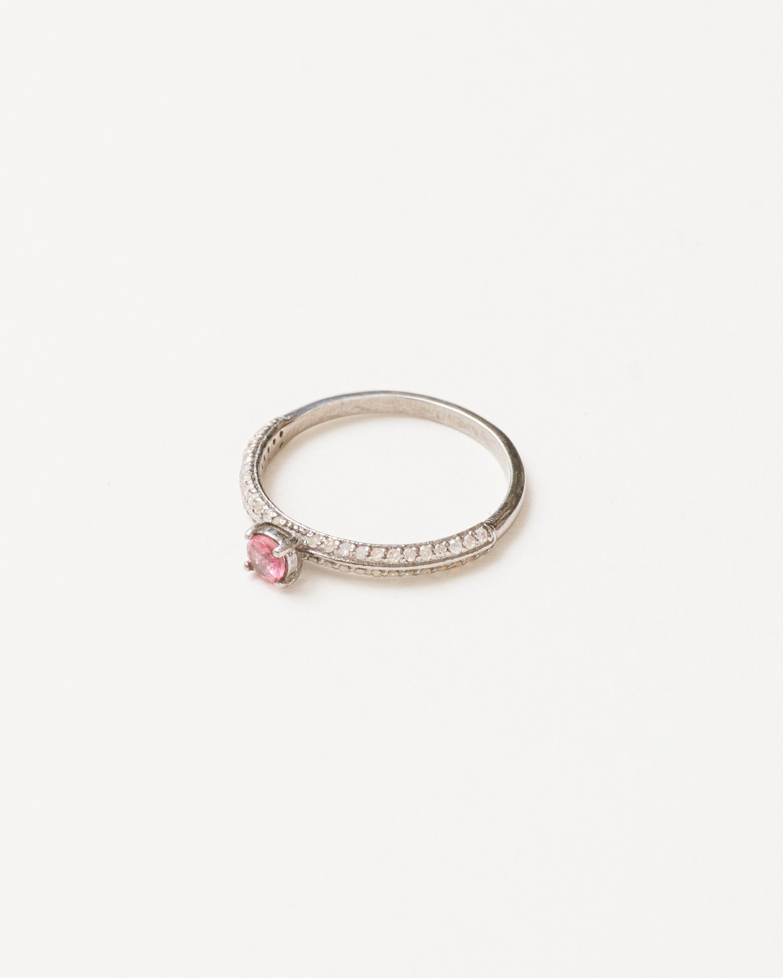 Slim pink tourmaline and diamond band