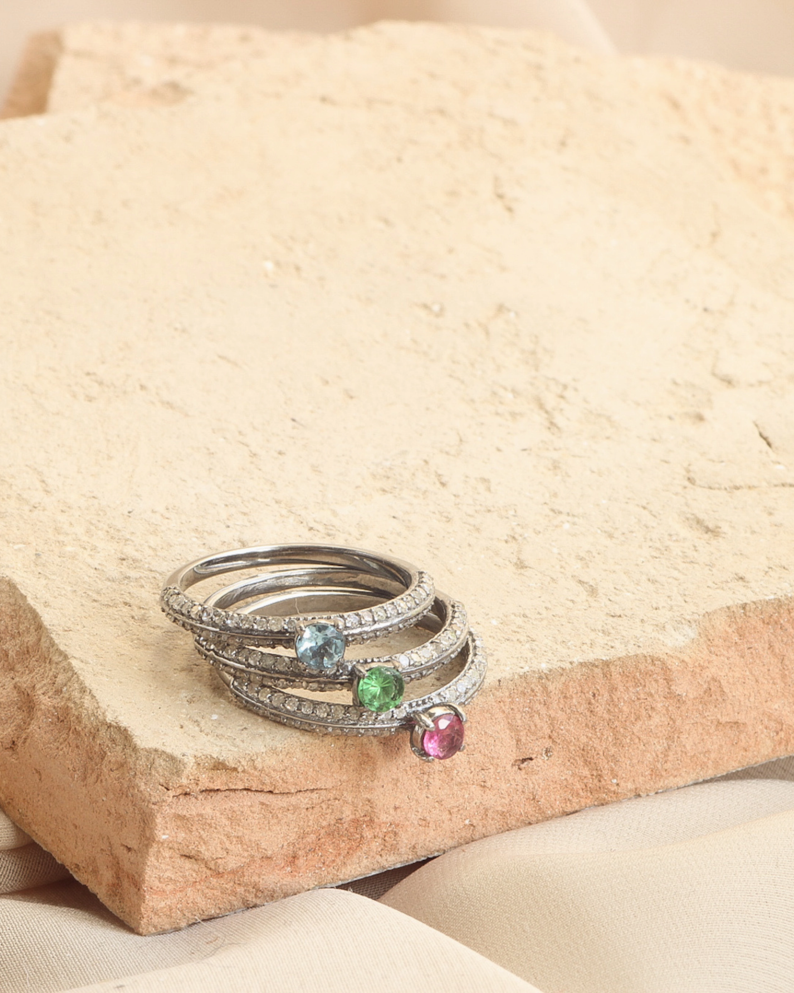 Slim pink tourmaline and diamond band