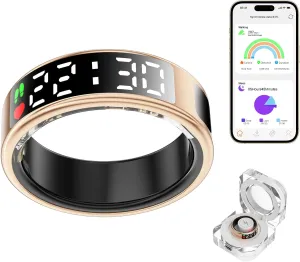 Smart Ring Health Tracker with LED Display Screen, IP68 Waterproof Fitness Tracker, Bluetooth Connection Health Ring Compatible with iOS/Android, Activity Tracker/Heart Rate/Blood Oxygen/Sleep/Step