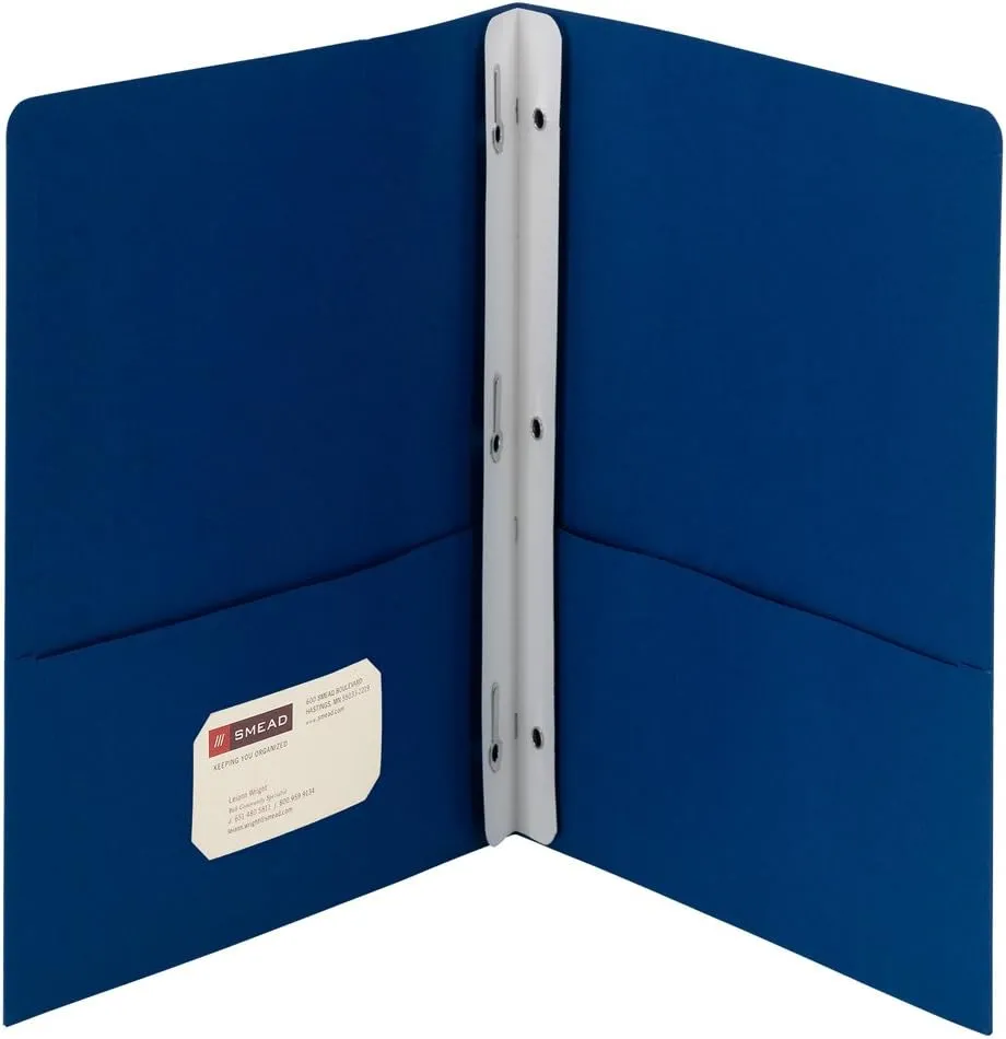Smead Two-Pocket Heavyweight Folder, Tang Strip Style Fastener, Letter Size, Dark Blue, 25 per Box (88054)