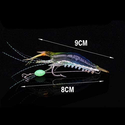 Soft Luminous Shrimp Lure Set, 5 Colors Shrimp Bait Shrimp Lures Fishing Bait with Hooks Beads Fishing Tackles for Freshwater Saltwater Bass Trout Catfish Salmon