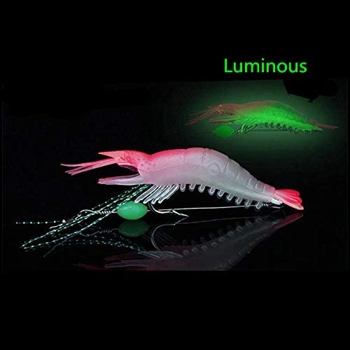 Soft Luminous Shrimp Lure Set, 5 Colors Shrimp Bait Shrimp Lures Fishing Bait with Hooks Beads Fishing Tackles for Freshwater Saltwater Bass Trout Catfish Salmon