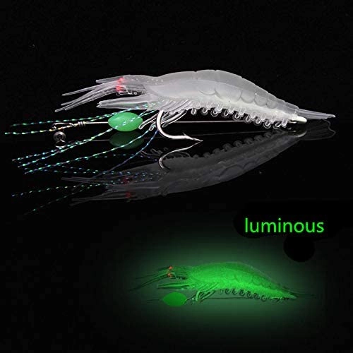 Soft Luminous Shrimp Lure Set, 5 Colors Shrimp Bait Shrimp Lures Fishing Bait with Hooks Beads Fishing Tackles for Freshwater Saltwater Bass Trout Catfish Salmon