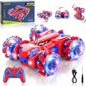Spider Remote Control Car, 2.4Ghz RC Cars with Headlight Double Sided Off-Road 360° Rotating Rechargeable 4WD RC Stunt Car Indoor Outdoor Spider Toys for Boys 4-6 5-7 8-13