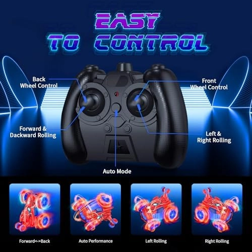 Spider remote control car rc cars toys,Cool rechargeable stunt rc car with 360 flips 4WD wheel with bright light,Fun outdoor toys gifts for kids birthday or Chritmas age 4 5 6 7 8 9 10 11 12 years old