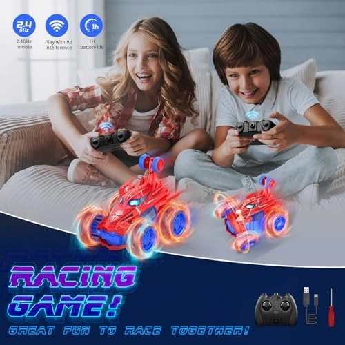 Spider remote control car rc cars toys,Cool rechargeable stunt rc car with 360 flips 4WD wheel with bright light,Fun outdoor toys gifts for kids birthday or Chritmas age 4 5 6 7 8 9 10 11 12 years old