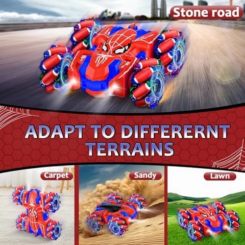 Spider Remote Control Car, USB Direct Charging RC Cars with Cool Lights, 2.4Ghz Double Sided Drift RC Stunt Car, 360°Rotating 4WD Off-Road Race Car Toys for 4-6 6-12 Boy Girl Kids Gifts